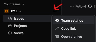 Where to find team settings